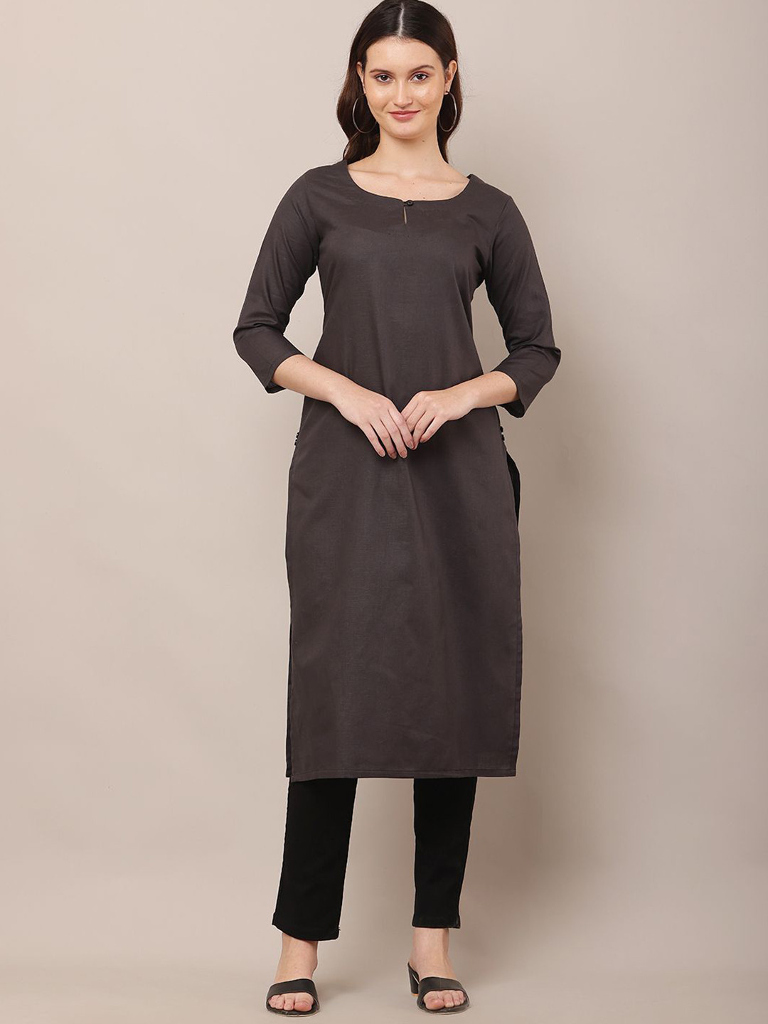 EZIS FASHION Keyhole Neck Cotton Straight Kurta