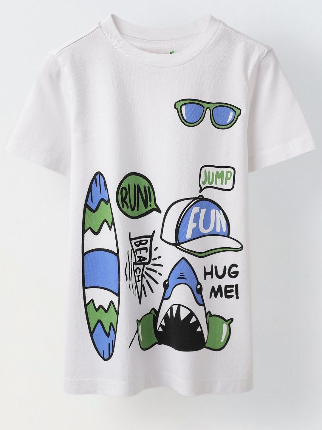 SPUNKIES White Summery Half Sleeve Printed T-shirt