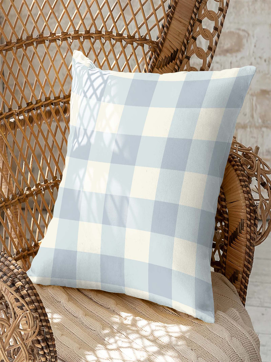CASABLEU Silver Checked Polyester Anti-Wrinkle 2 Piece Square Cushion Covers -18x18In