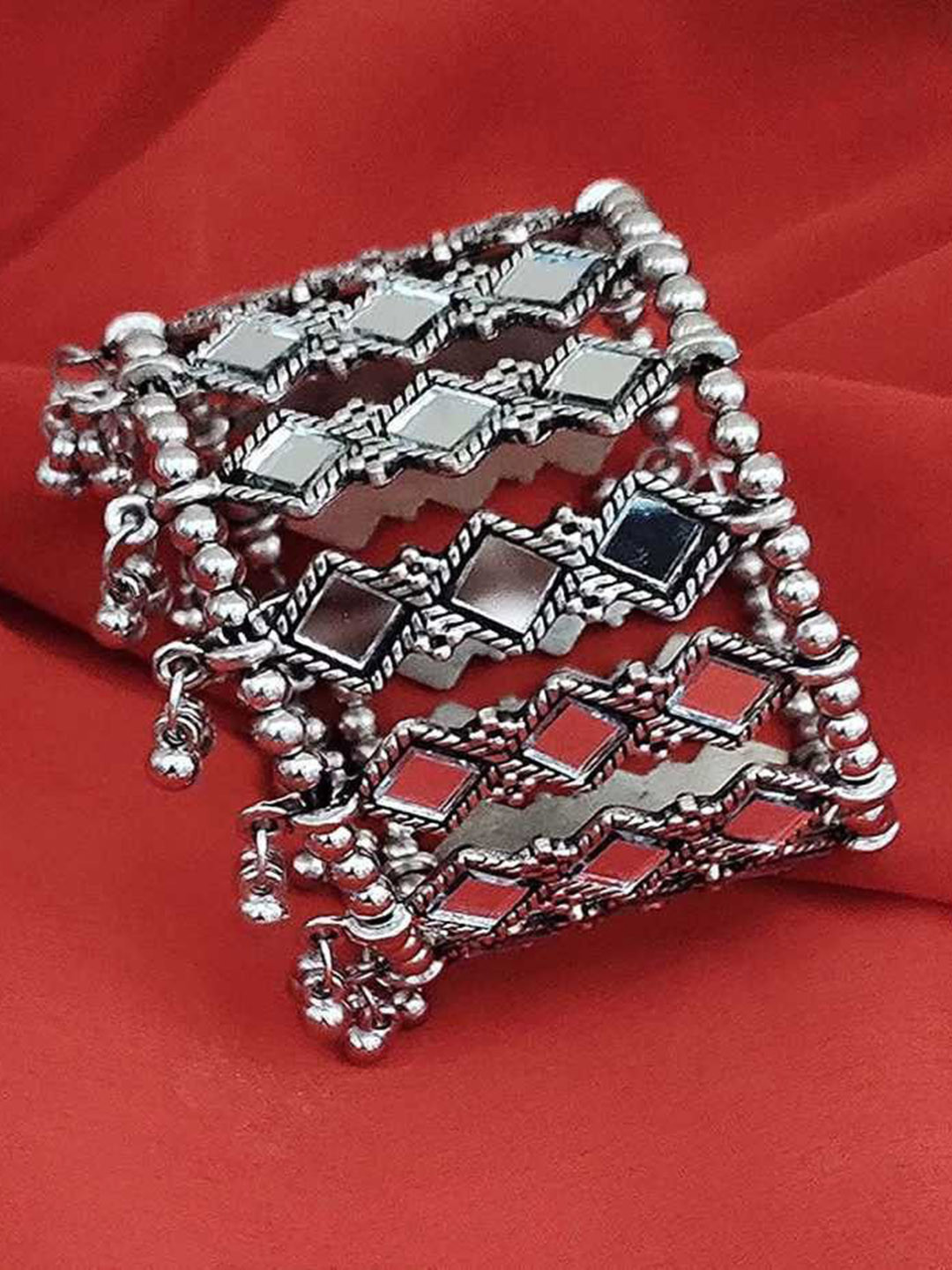 SZN Set Of 2 Beaded Hanging Jhumka & Mirror Bangles