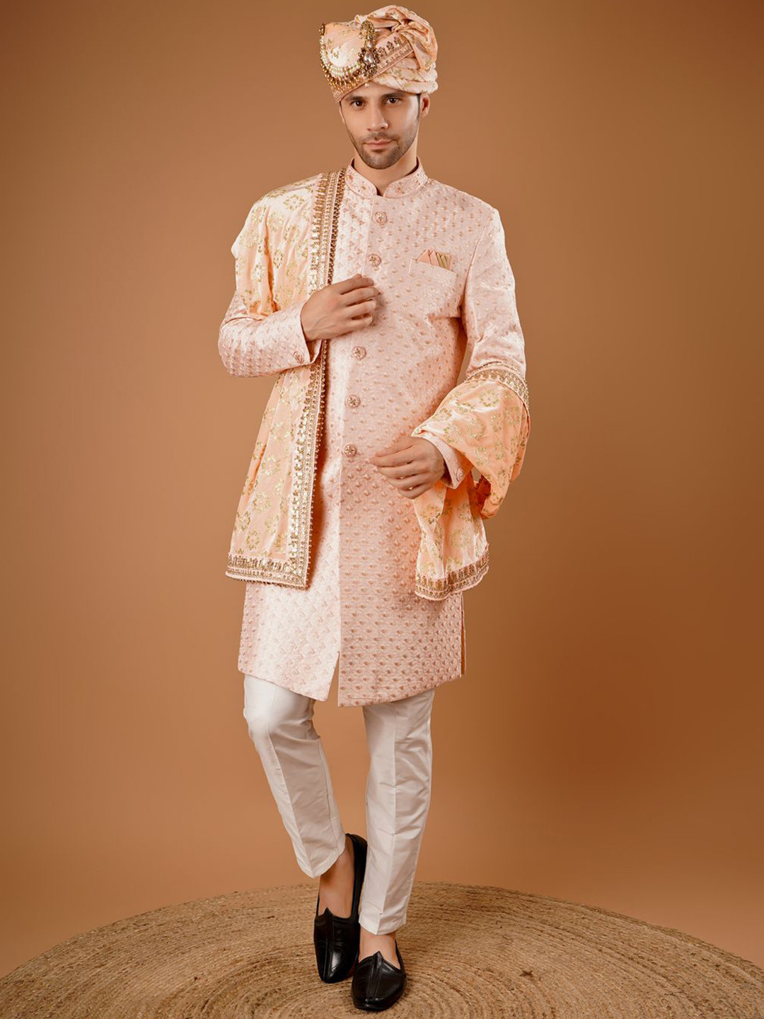 Dulha Ghar Embroidered Mandarin Collar Sherwani Set