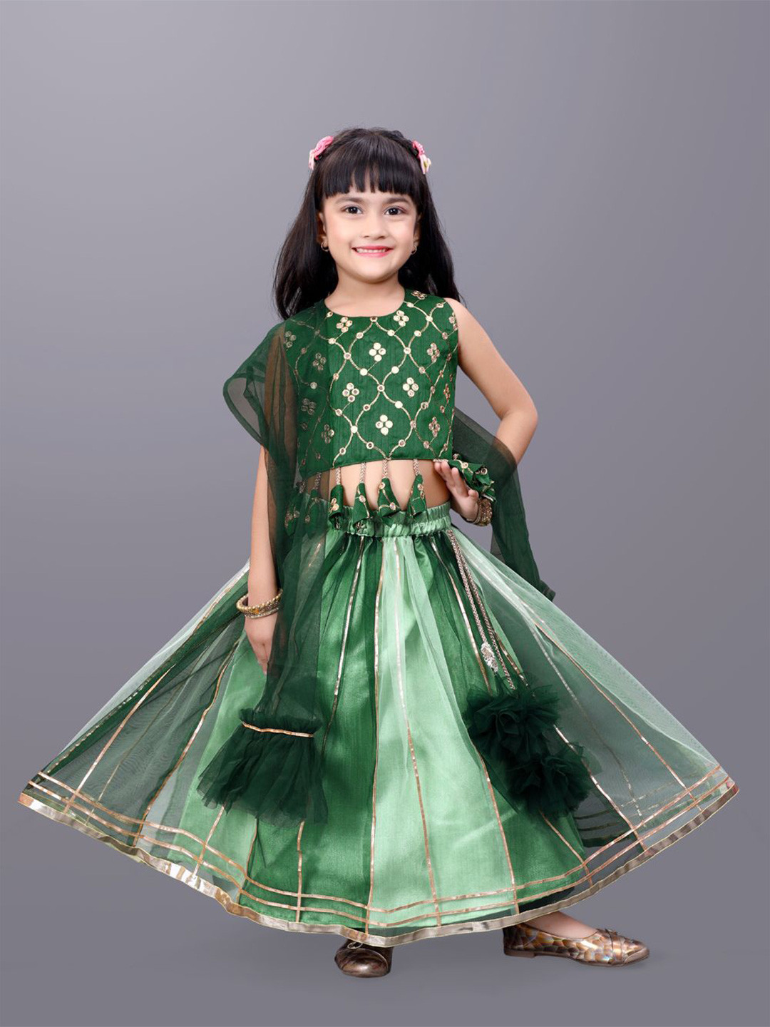 satyamfab Girls Embroidered Gotta Patti Lehenga With Blouse And Dupatta
