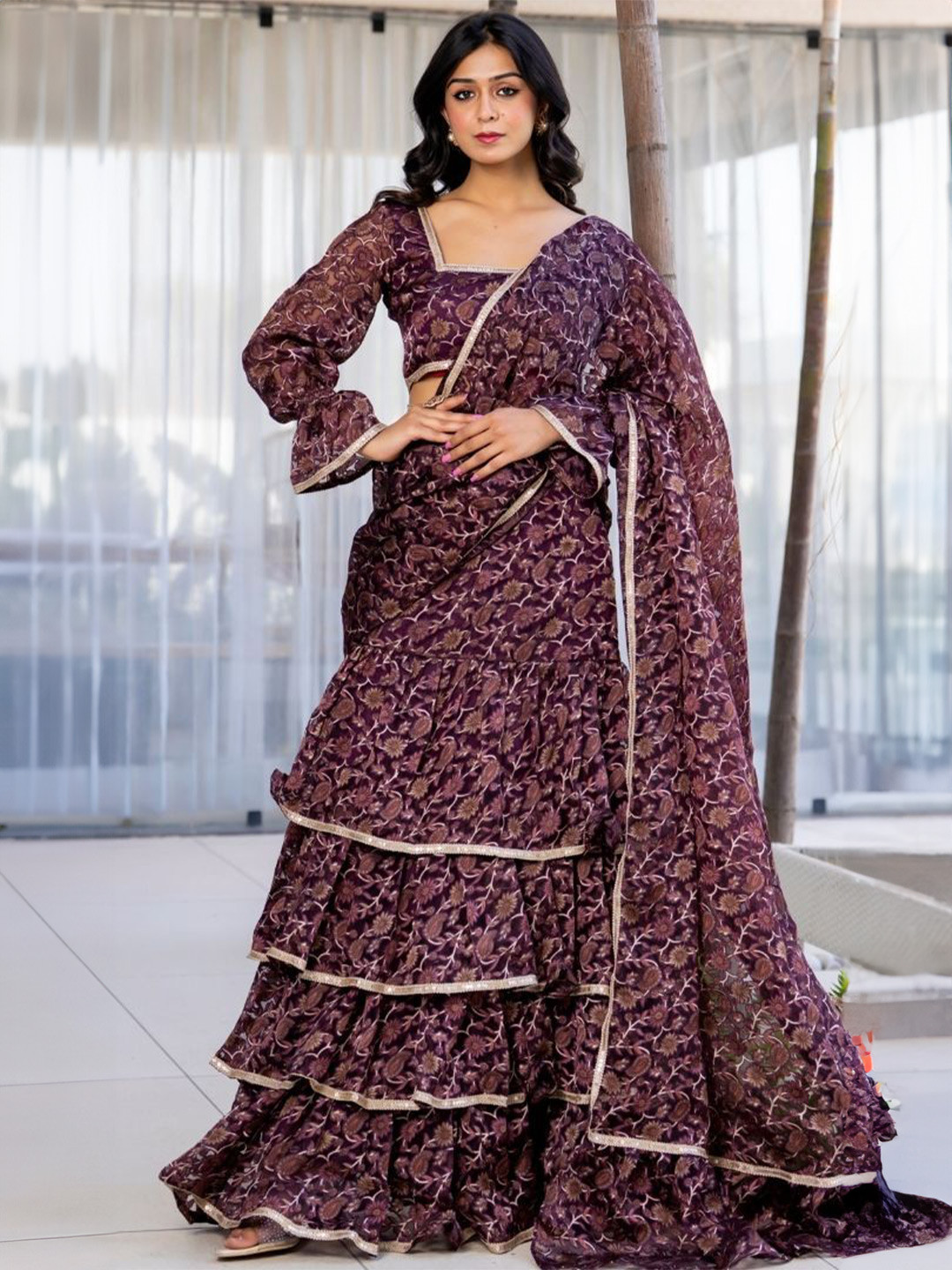 HOUSE OF JAMOTI Paisley Ruffle Saree