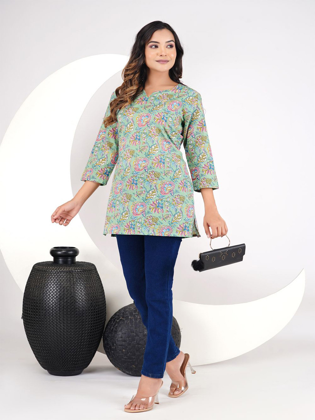 k d fab Floral Print Cotton Top