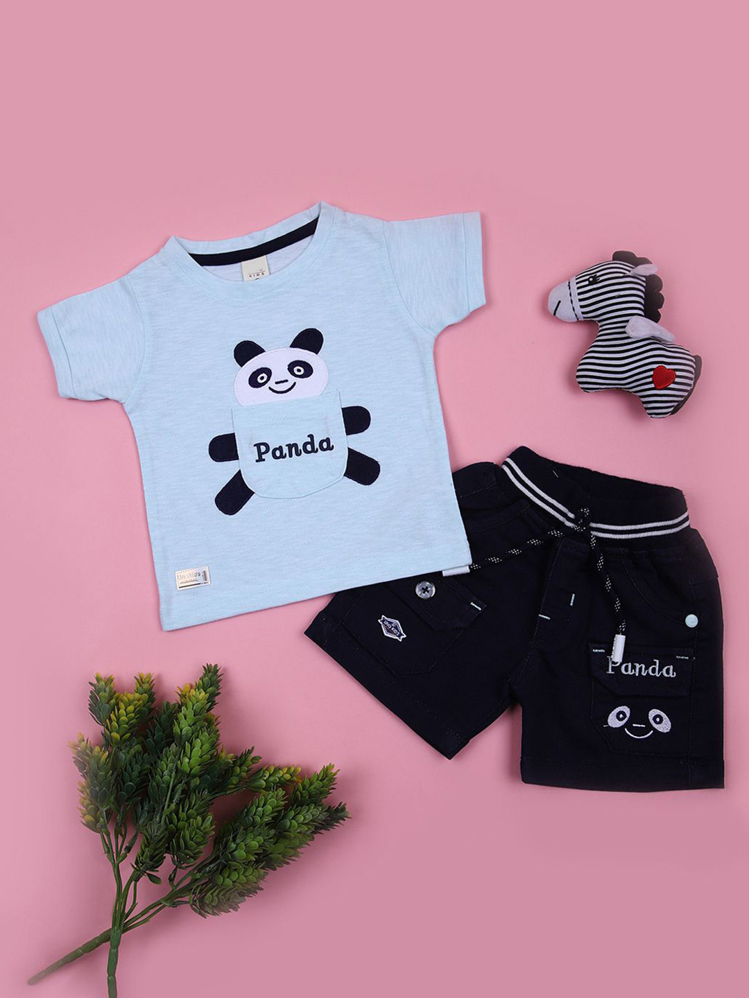 V-Mart Infant Boys Panda Printed Pure Cotton T-shirt With Shorts