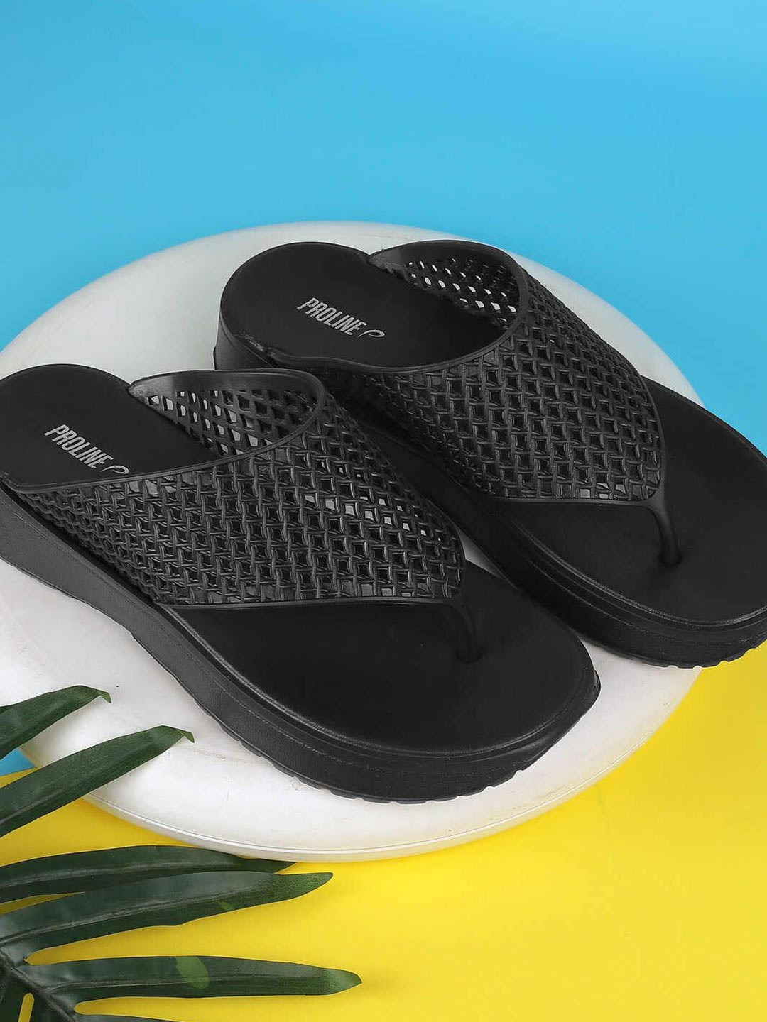 Proline Women Black Self Design Rubber Thong Flip-Flops