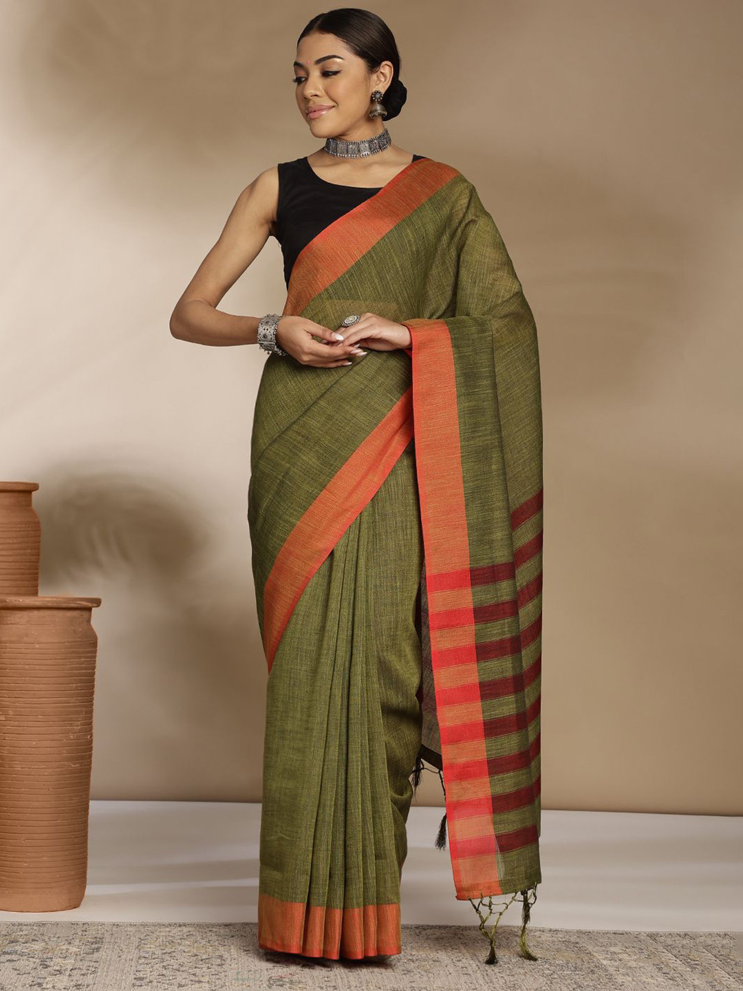 Anouk Rustic Woven Design Saree With Blouse Piece