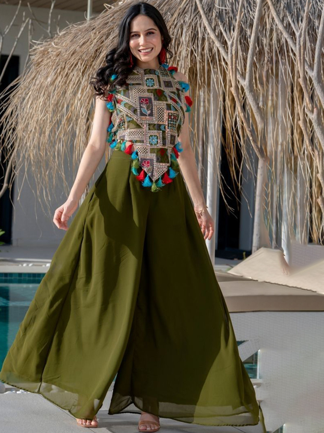 HOUSE OF JAMOTI Arsh Embroidered Top With Palazzo Set