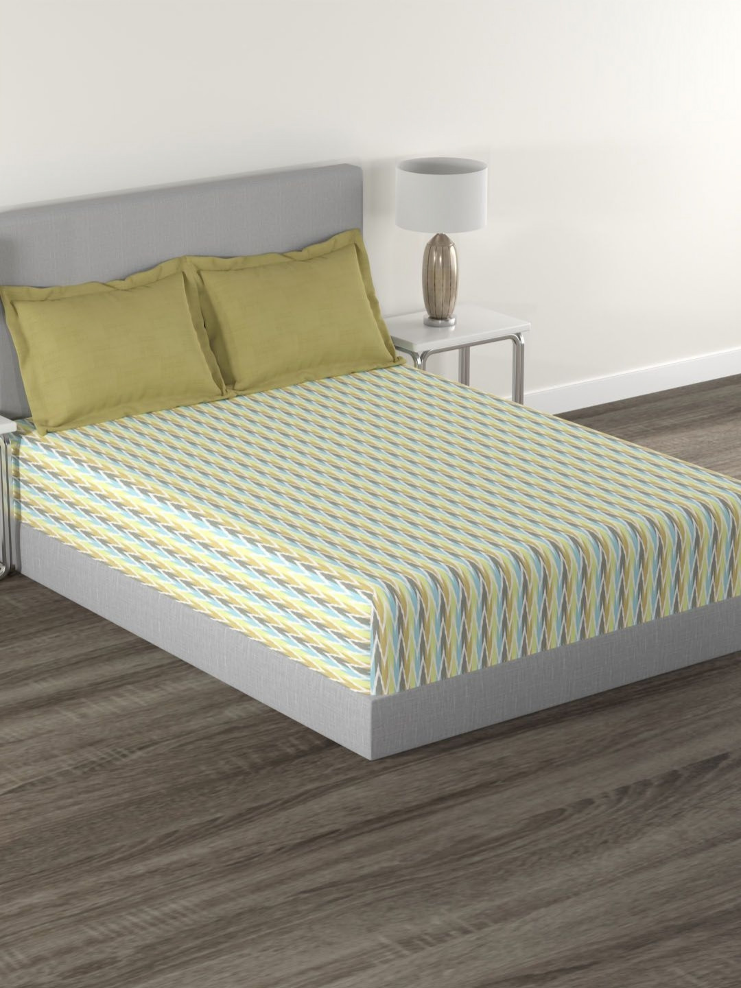 MYTRIDENT Carnival Blue Abstract Pure Cotton 144 TC Queen Bedsheet with 2 Pillow Covers-228 x 254 cm