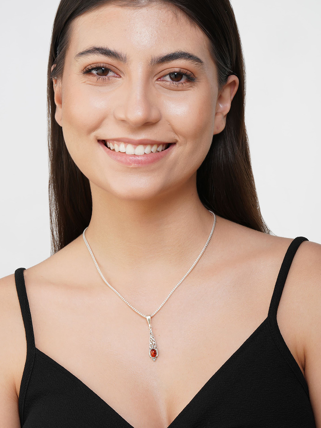 Asteri Shine On Sterling Silver European  Amber Ornate Long Pendant