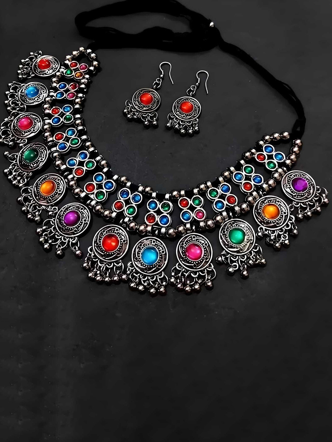 SZN Artificial Stones Studded Oxidised Jewellery Set