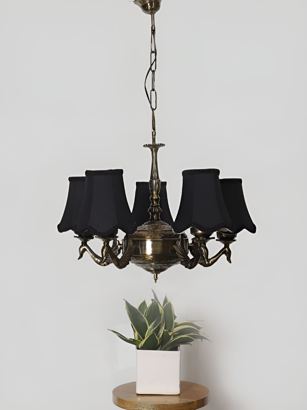 Devansh Black 05 Lights Vintage Cotton Shade Ceiling Lamp