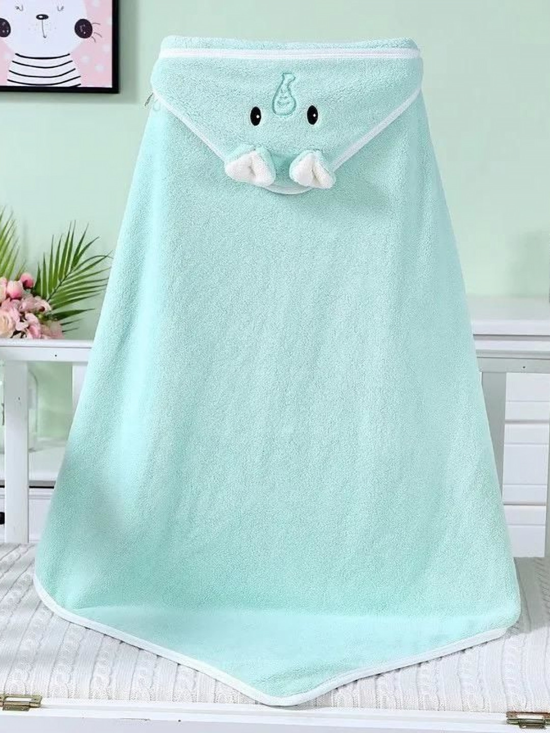 Butterthief Kids Green 2 Pieces Printed Cotton 210 GSM Baby Bath Towel
