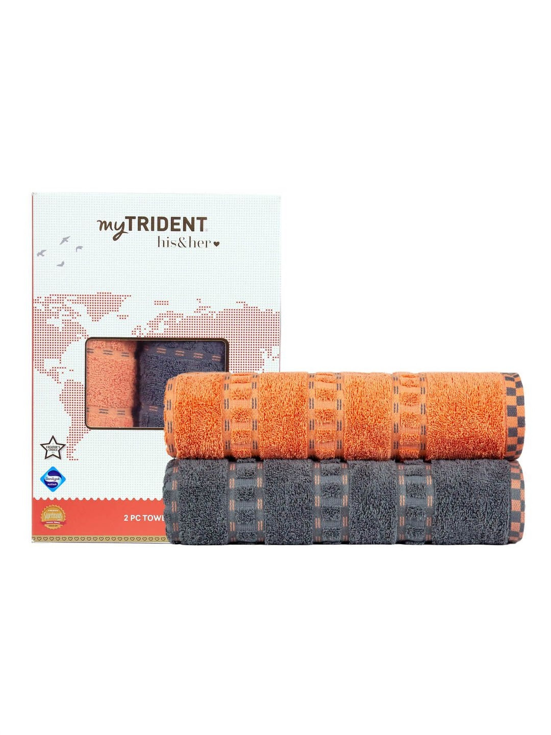 MYTRIDENT Orange & Blue 2 Pieces Striped His & Her Pure Cotton 500 GSM Bath Towel