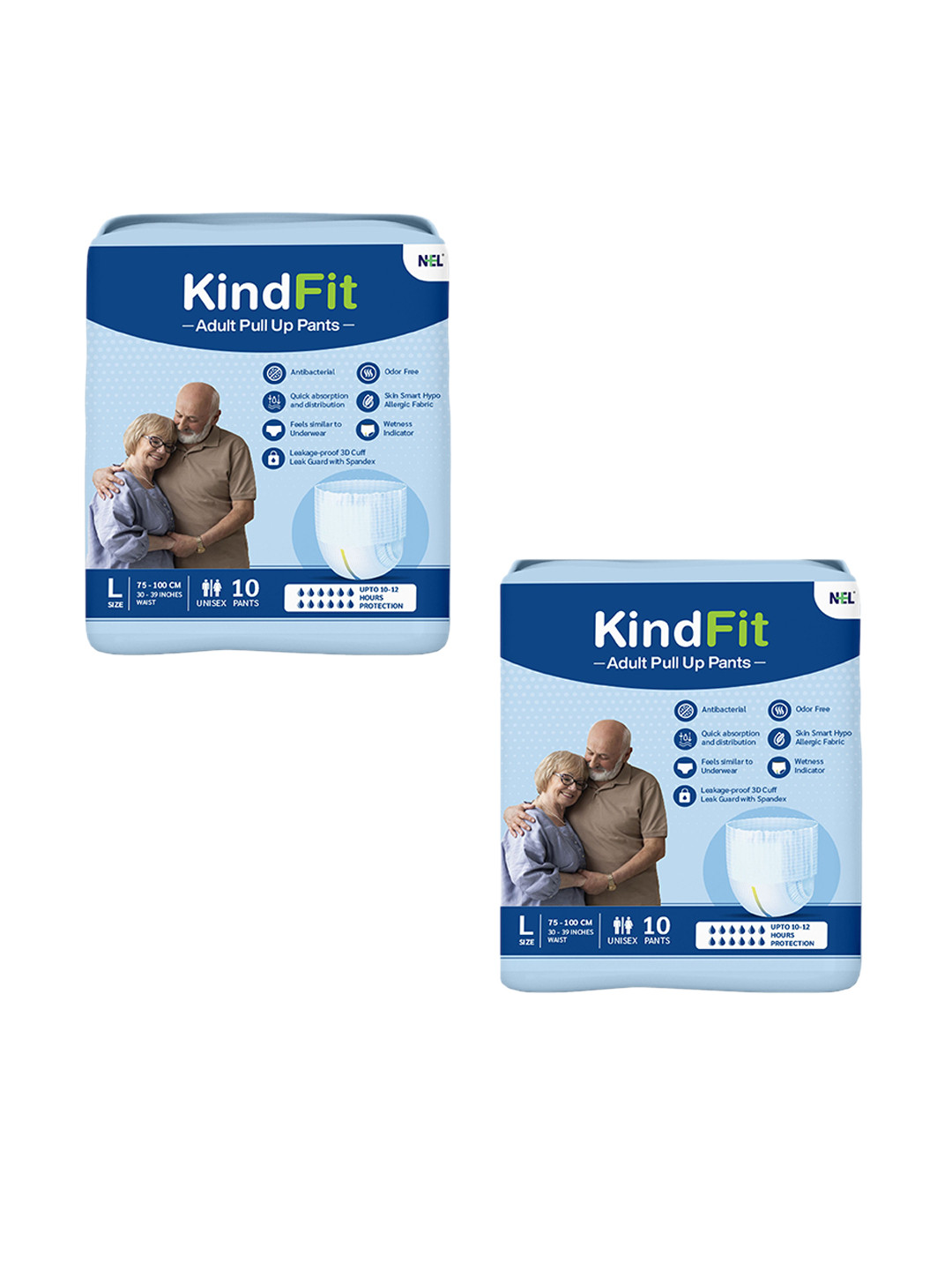 Kindfit Set Of 2 Antibacterial Adult Pull Up Pants Diapers - L - 10 Pcs Each