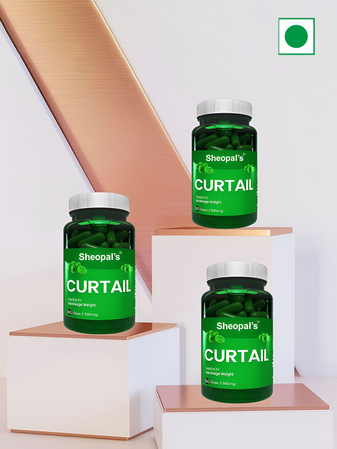 Sheopal's Set Of 3 Curtail Weight Loss Capsules With Ashwagandha - 60 Capsules Each