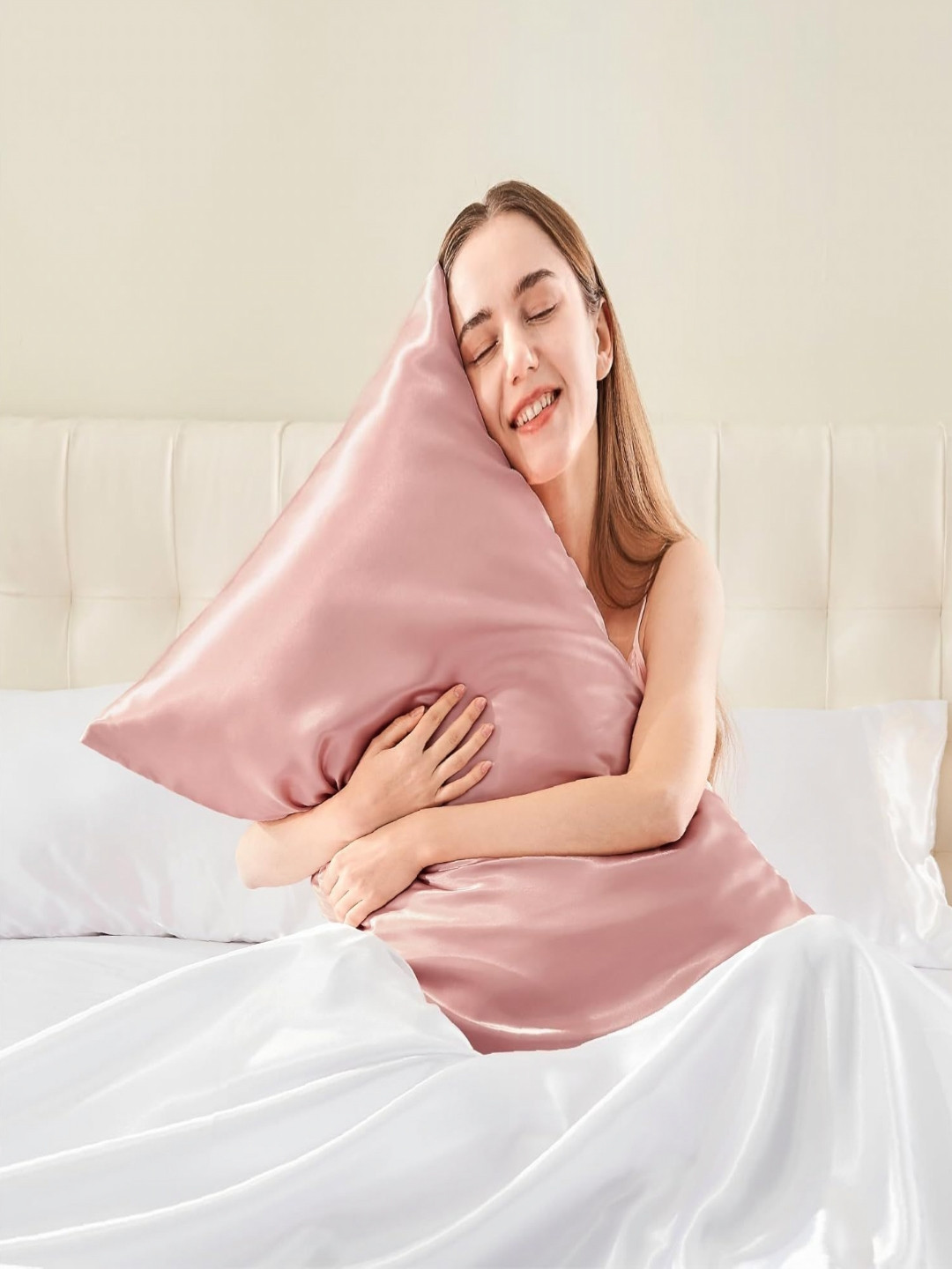 DEHMAN Rose Gold 2 Pieces Pure Silk Rectangle Shaped Pillow Covers