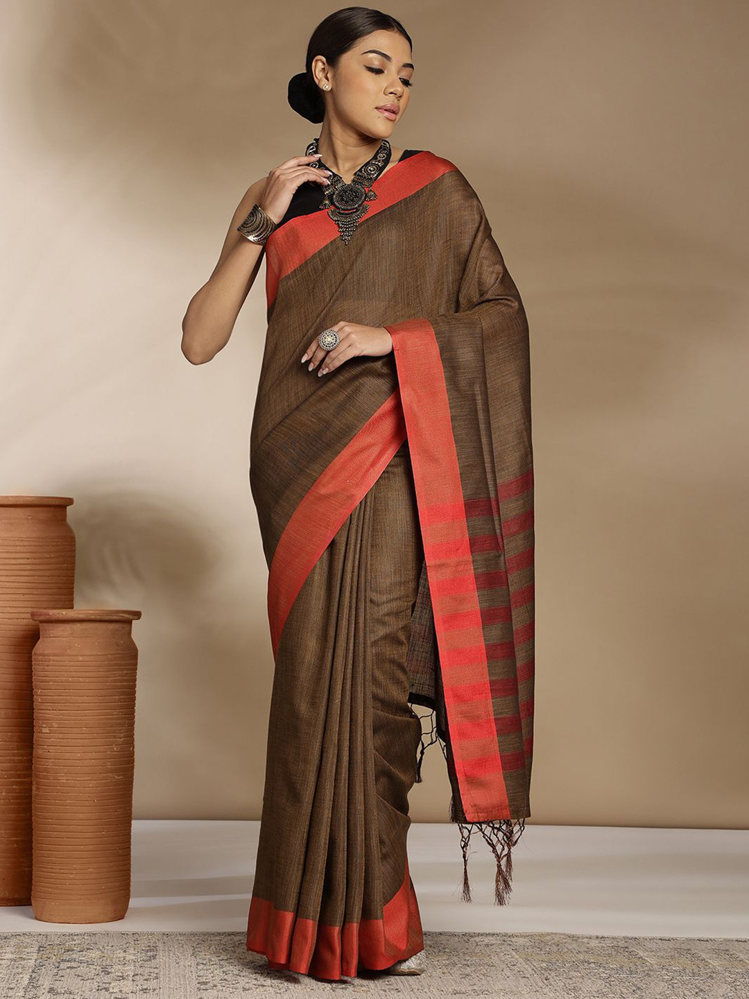 Anouk Rustic Solid Saree