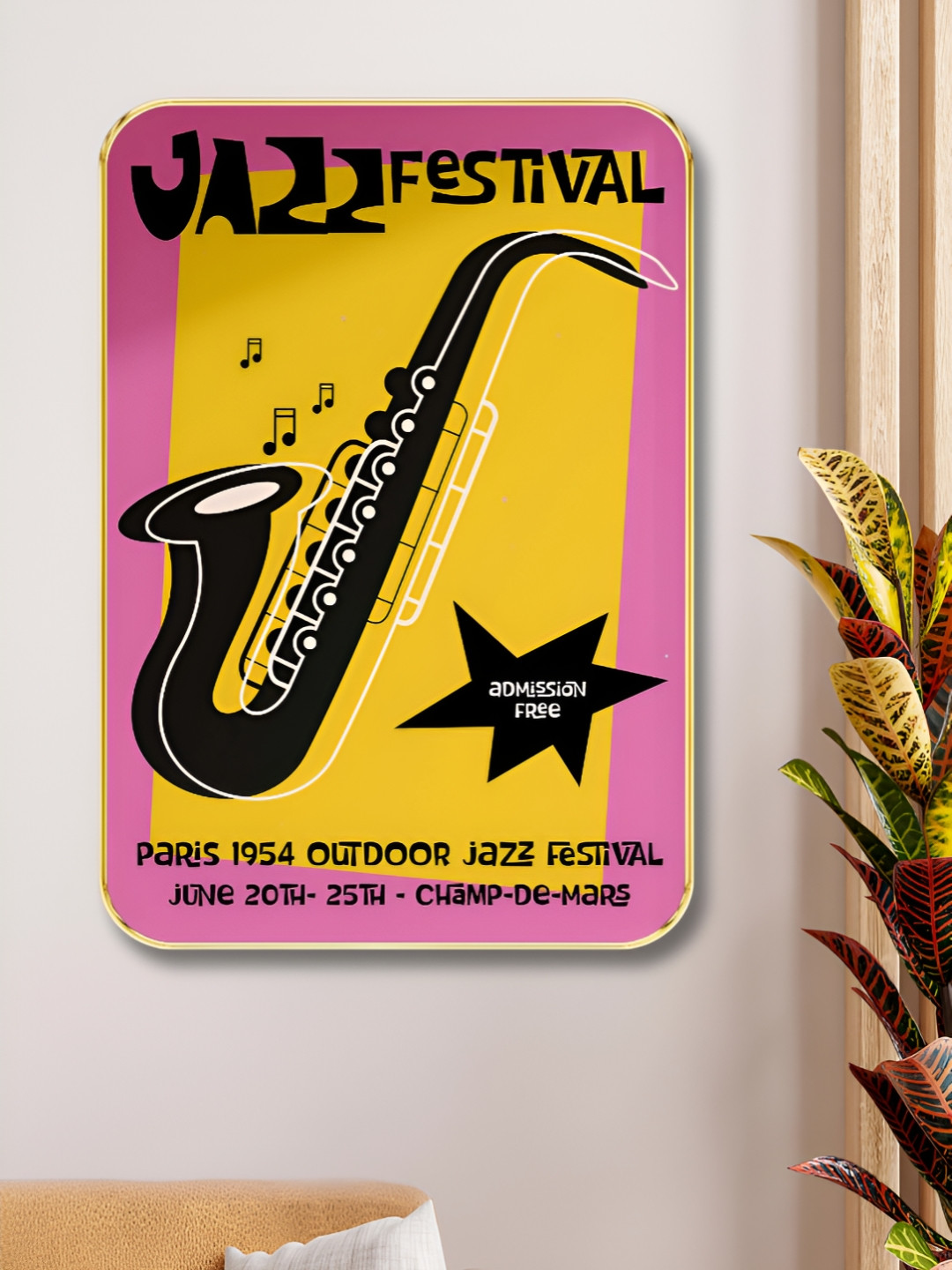 Livin'luxe Pink & Yellow Wooden Jazz Festival Painting Wall Art