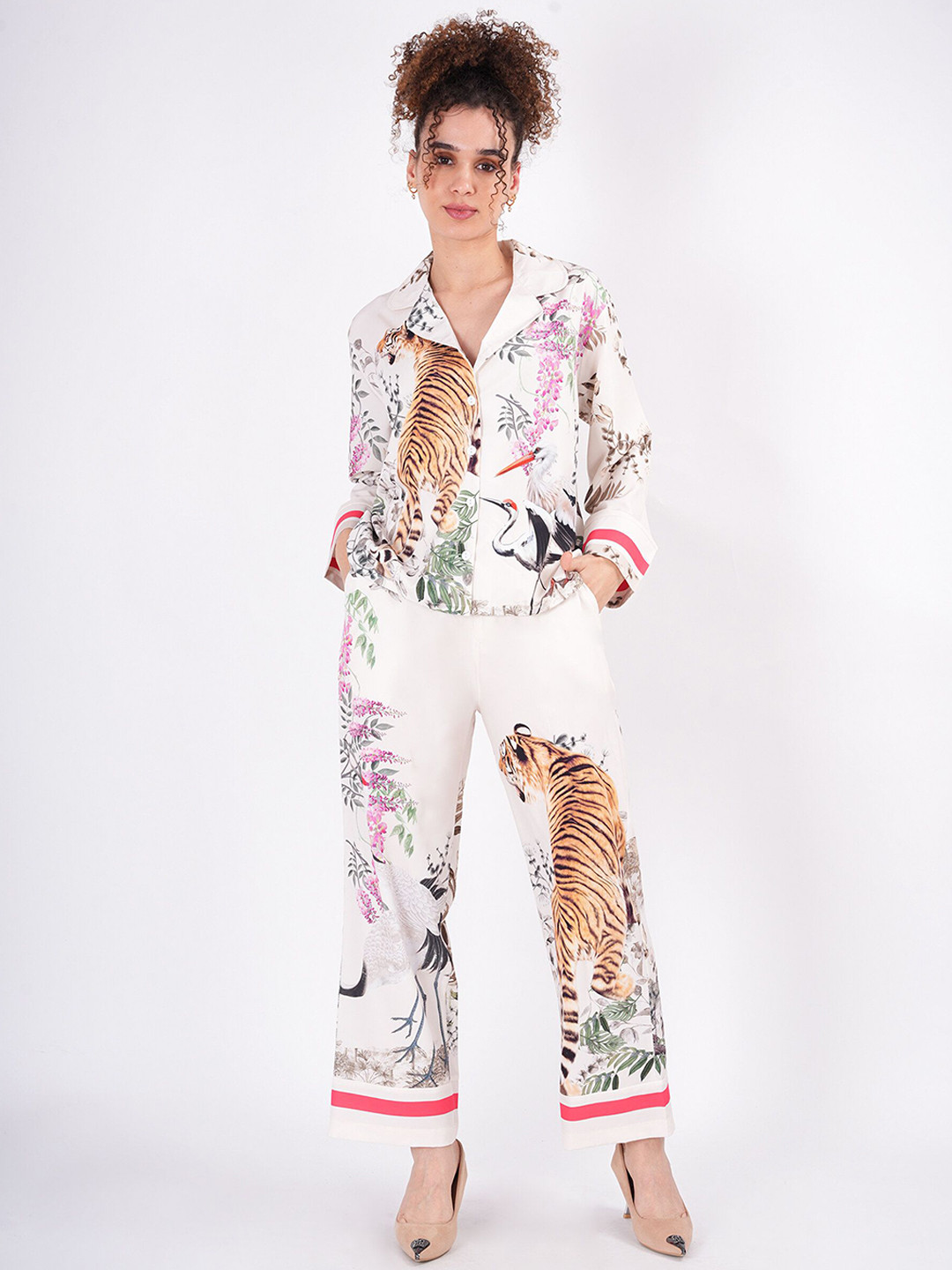 clobug Animal Printed Lapel Neck Shirt With Trousers