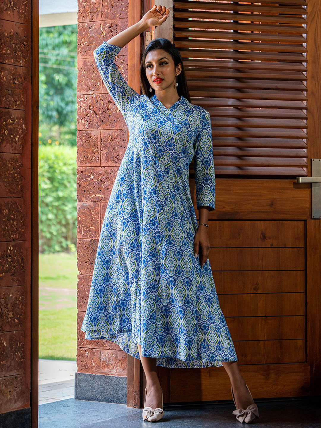 COTTONS DAILY Women Printed A-Line Midi Cotton Dress