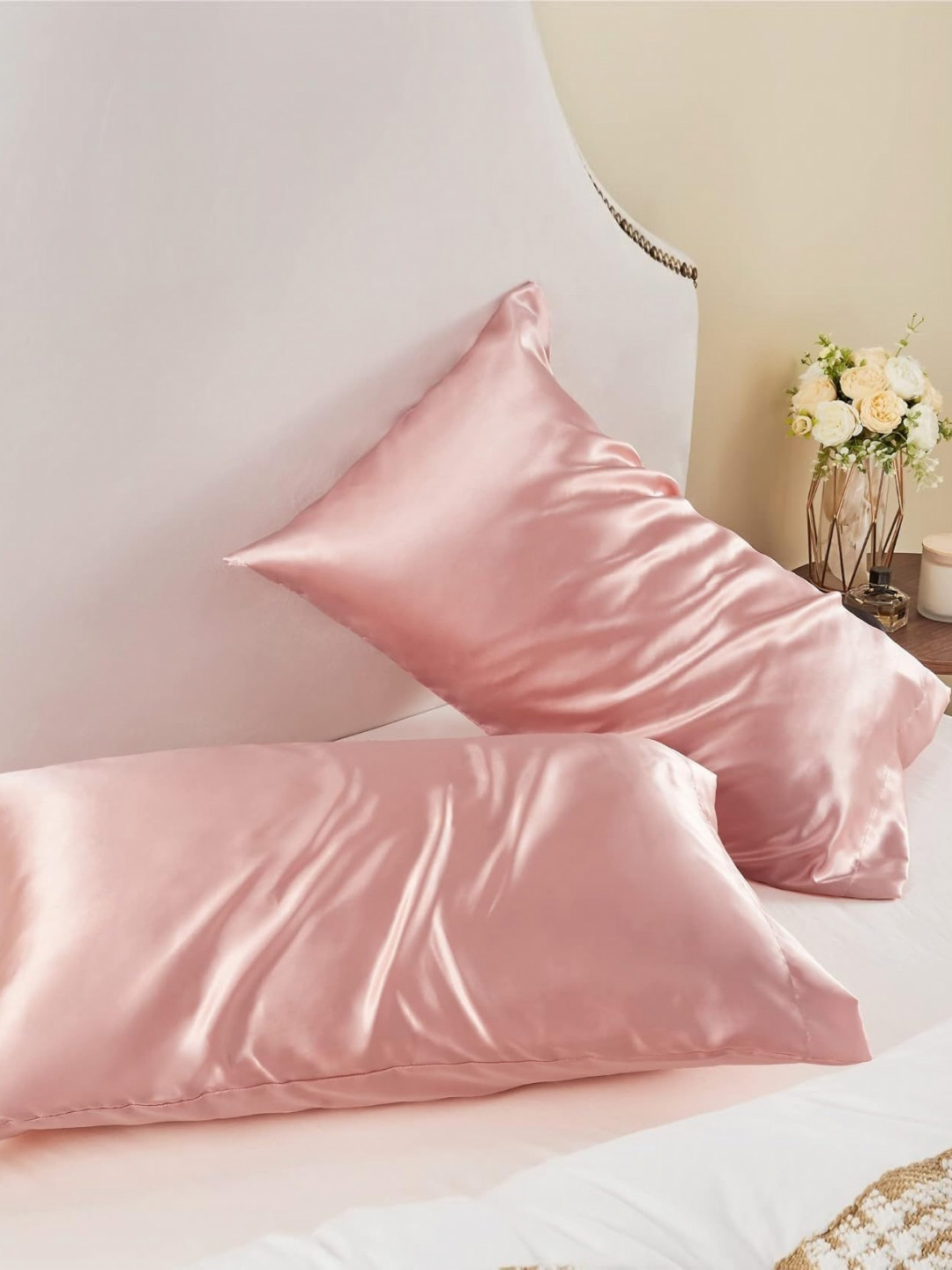 DEHMAN Rose Gold 2 Pieces Pure Silk Rectangle Shaped Pillow Covers