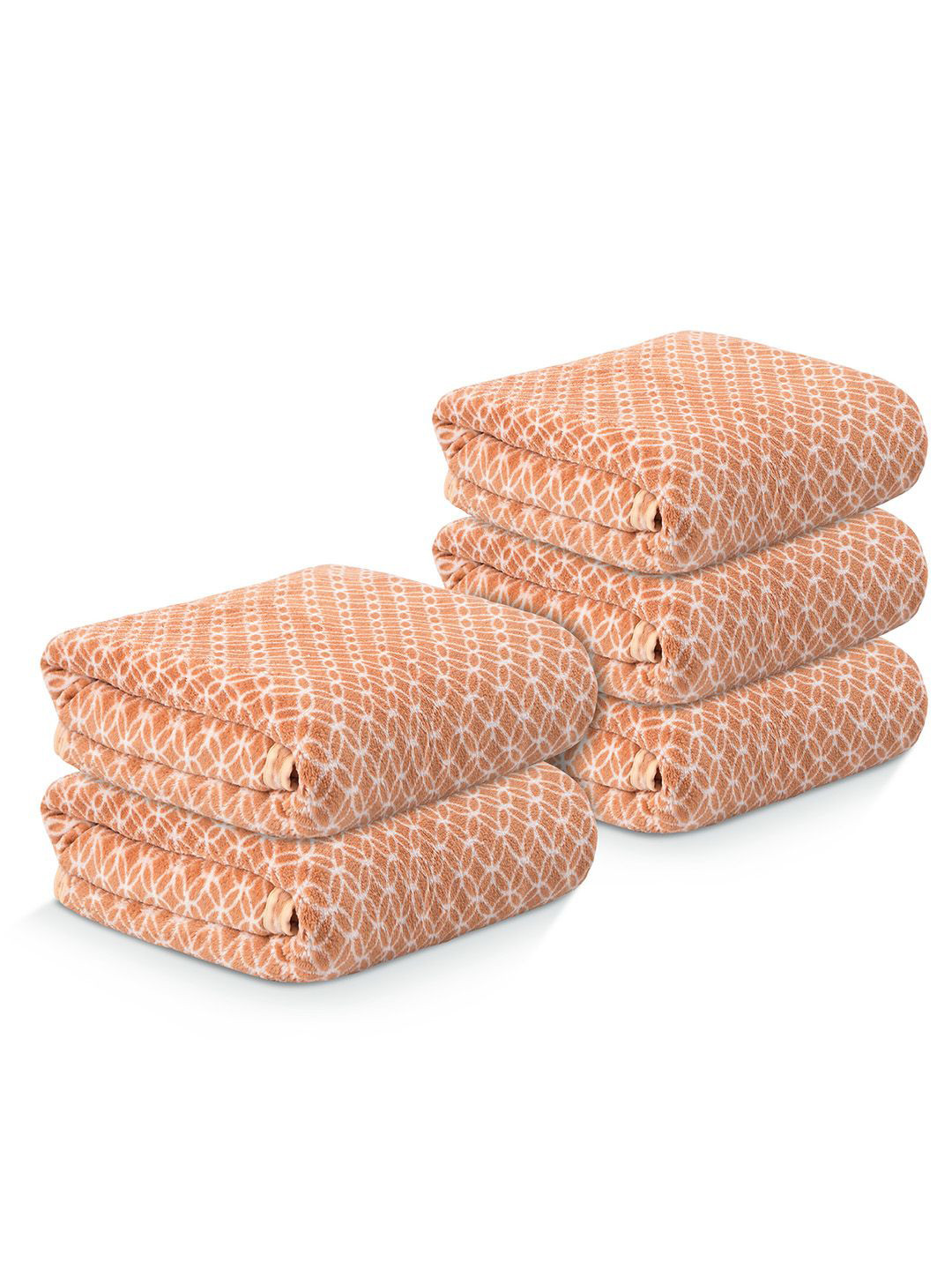 Kuber Industries Gold-Toned & White 5 Pieces Printed Microfiber 280 GSM Bath Towels