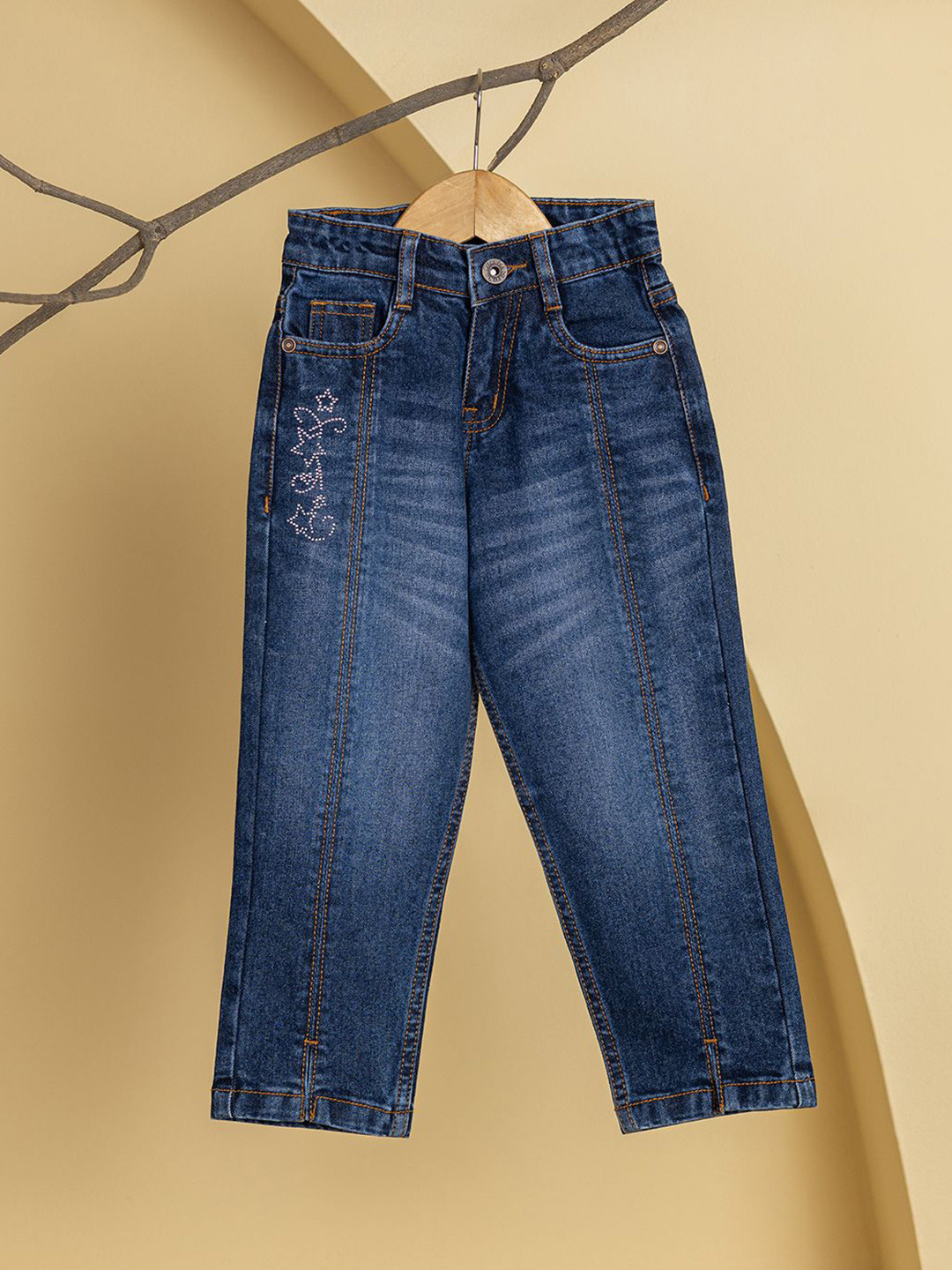 Purple United Kids Girls Straight Fit Low Distress Heavy Fade Jeans