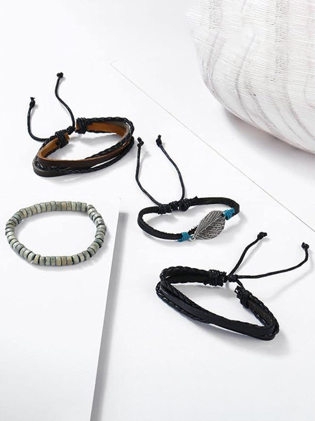 VIEN Men Set Of 4 Wraparound Leather Bohemian Bracelet