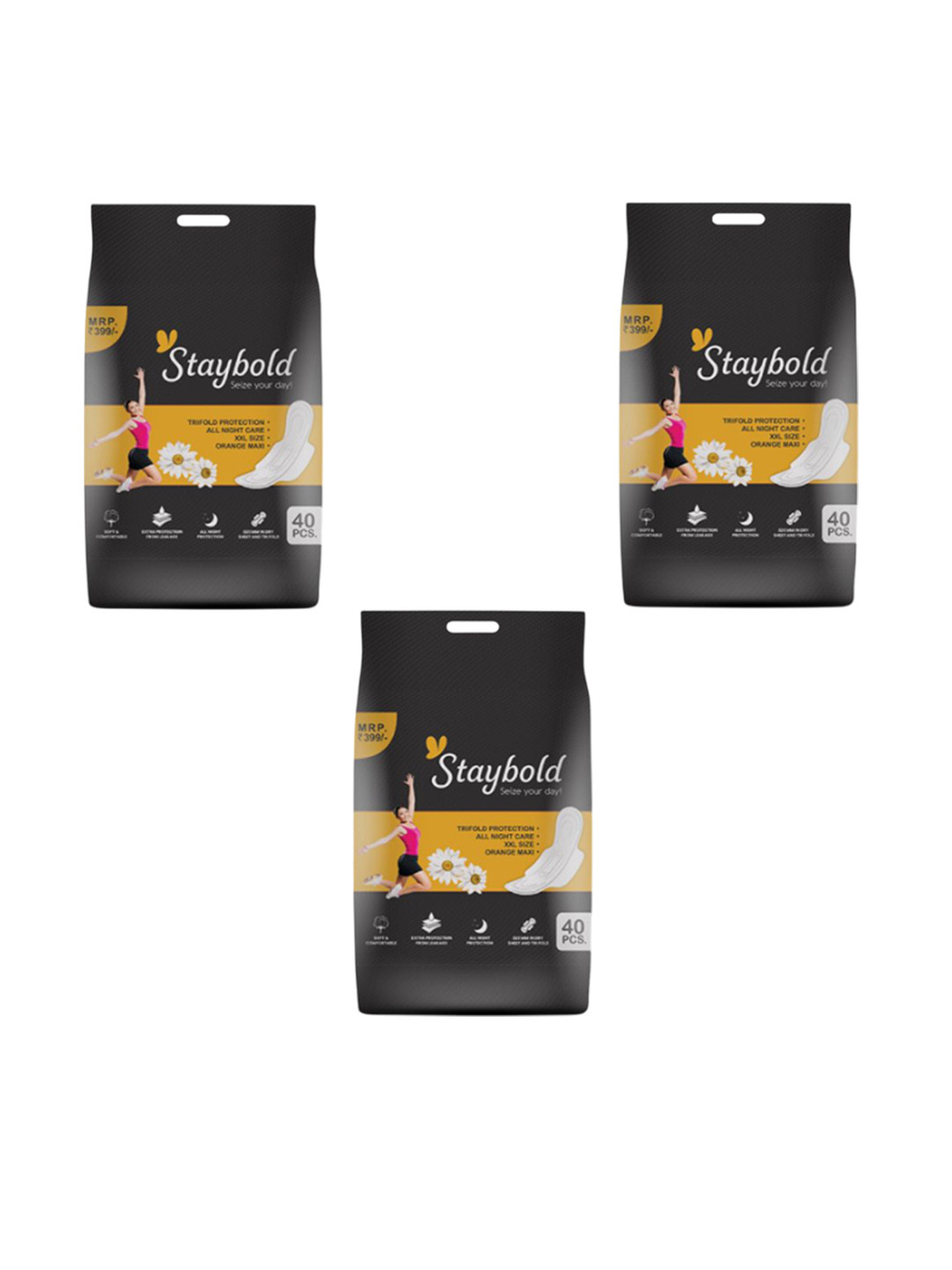 Staybold Set Of 3 Leakage Protection & Quick Absorption Sanitary Pad-  XXL- 40 Pcs Each