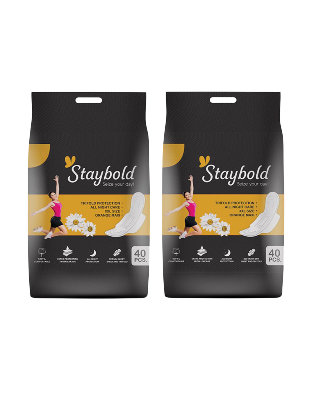 Staybold Set of 2 Leakage Protection & Quick Absorption Sanitary Pads - XXL - 40Pcs Each