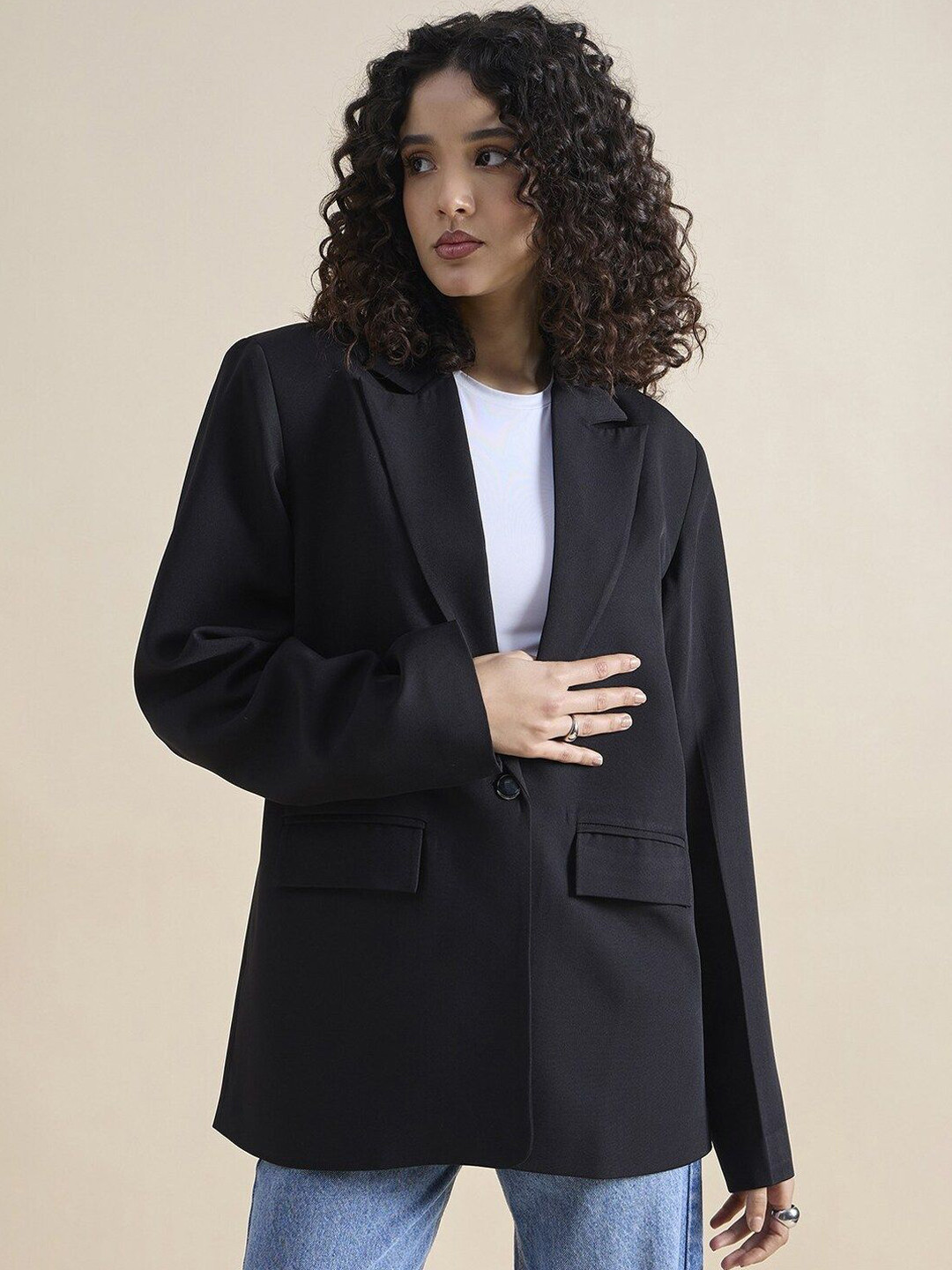 MAYKR Notched Lapel Collar Cotton Single Breasted Formal Blazer