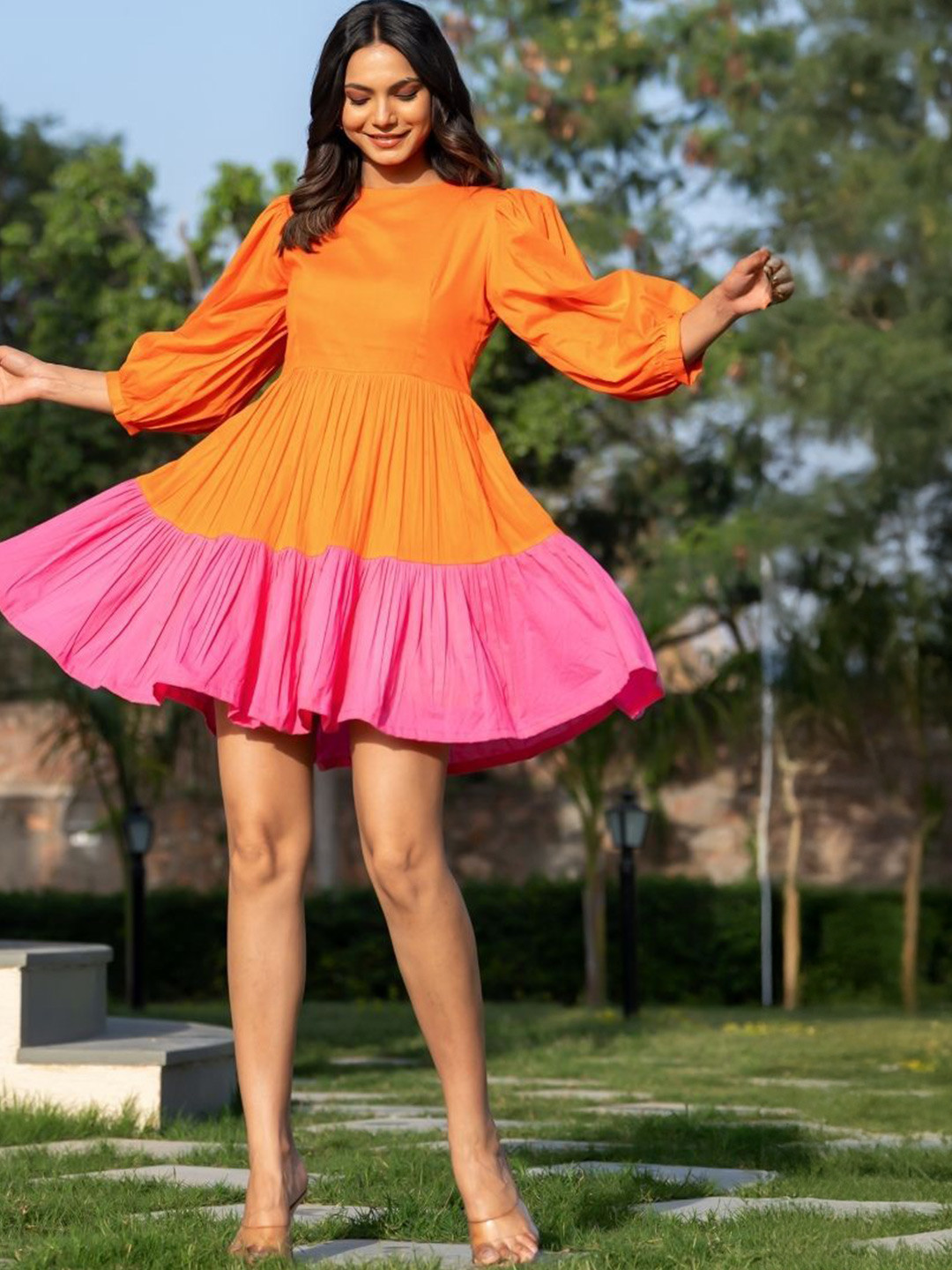 HOUSE OF JAMOTI Women Puff Sleeve A-Line Mini Dress