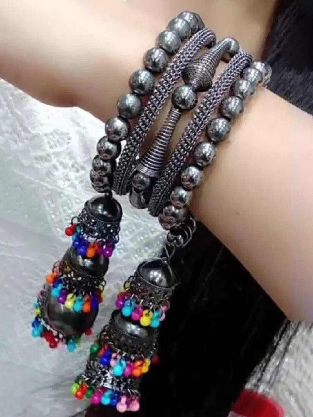 SZN Set Of 2 Beaded Hanging Jhumka Bangles