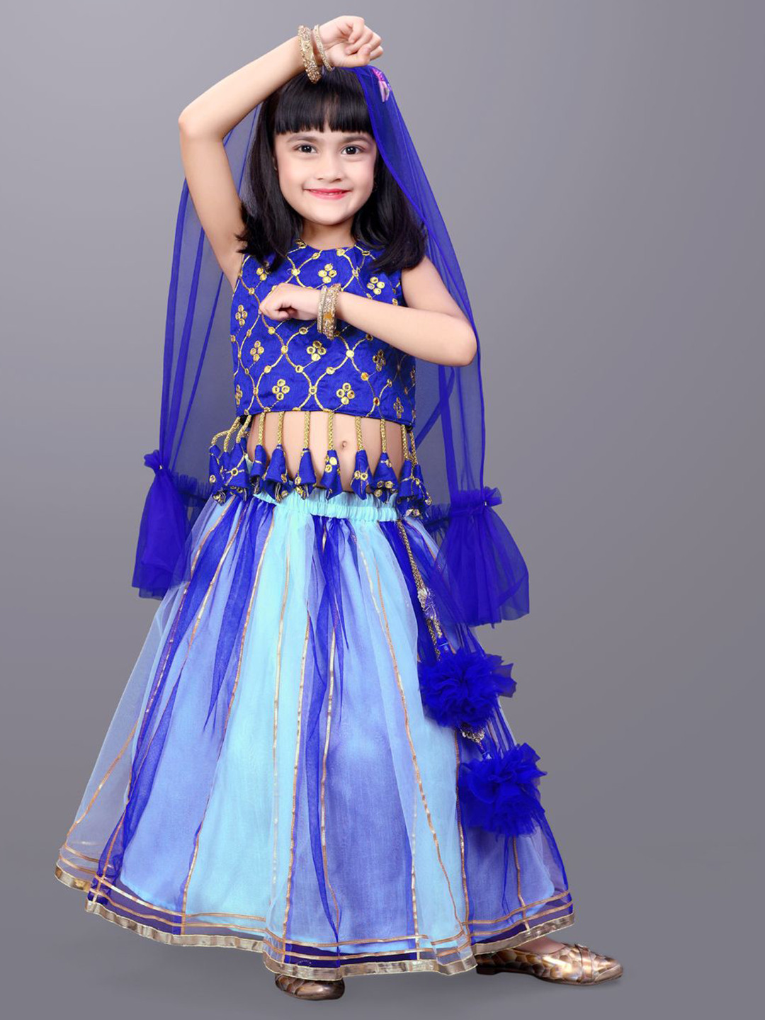 satyamfab Girls Embroidered Gotta Patti Work Ready to Wear Lehenga & Blouse With Dupatta