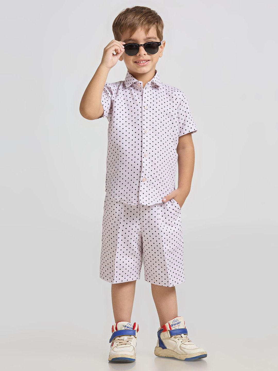 YK Boys  Polka dot Printed Shirt Collar Shirt With Shorts