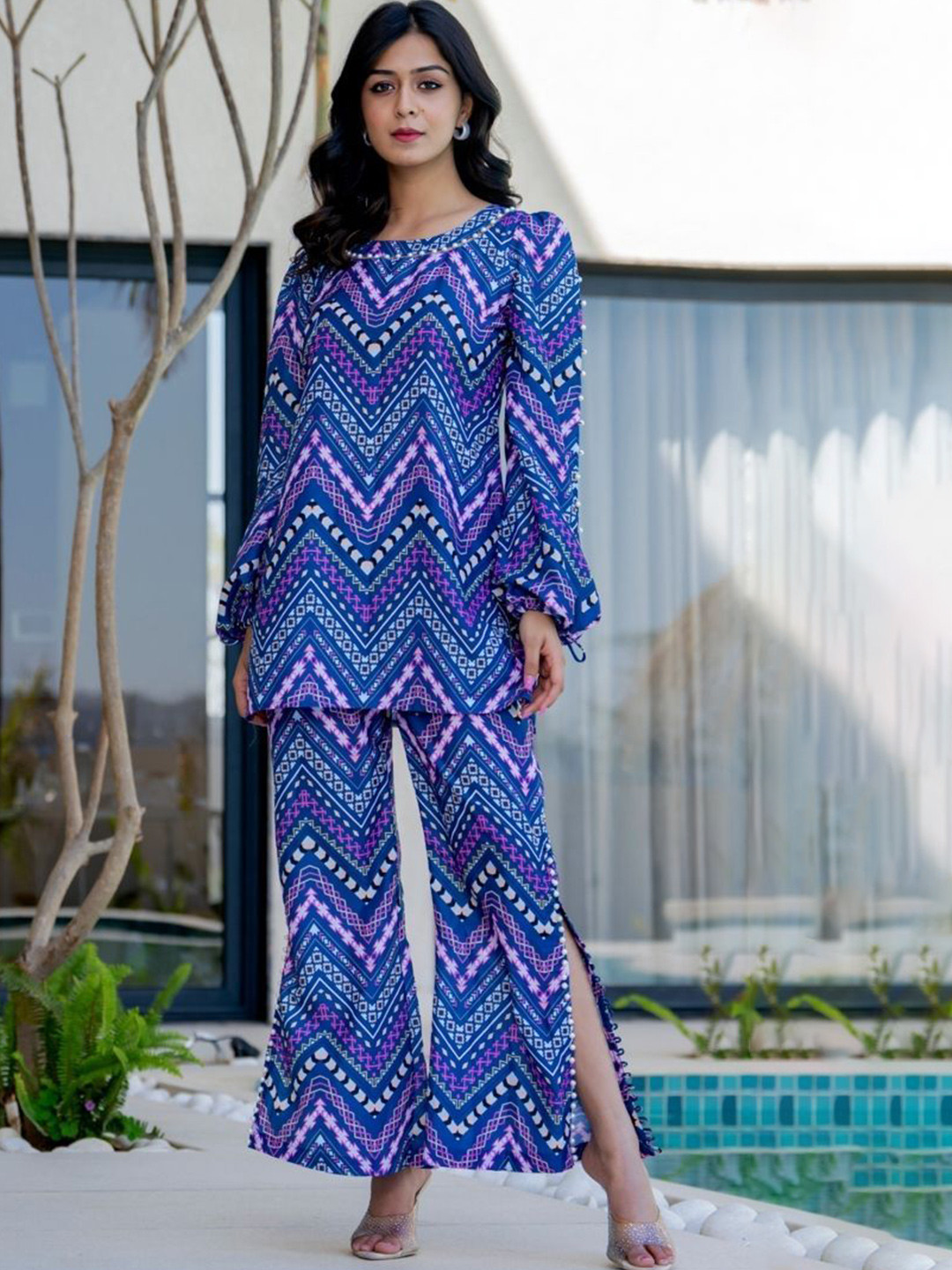 HOUSE OF JAMOTI Geomatric Digital Bloom Pure Cotton  Co-ord Set