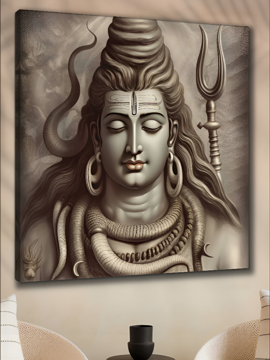 Livin'luxe Brown & Grey Canvas Lord Shiva Wall Painting