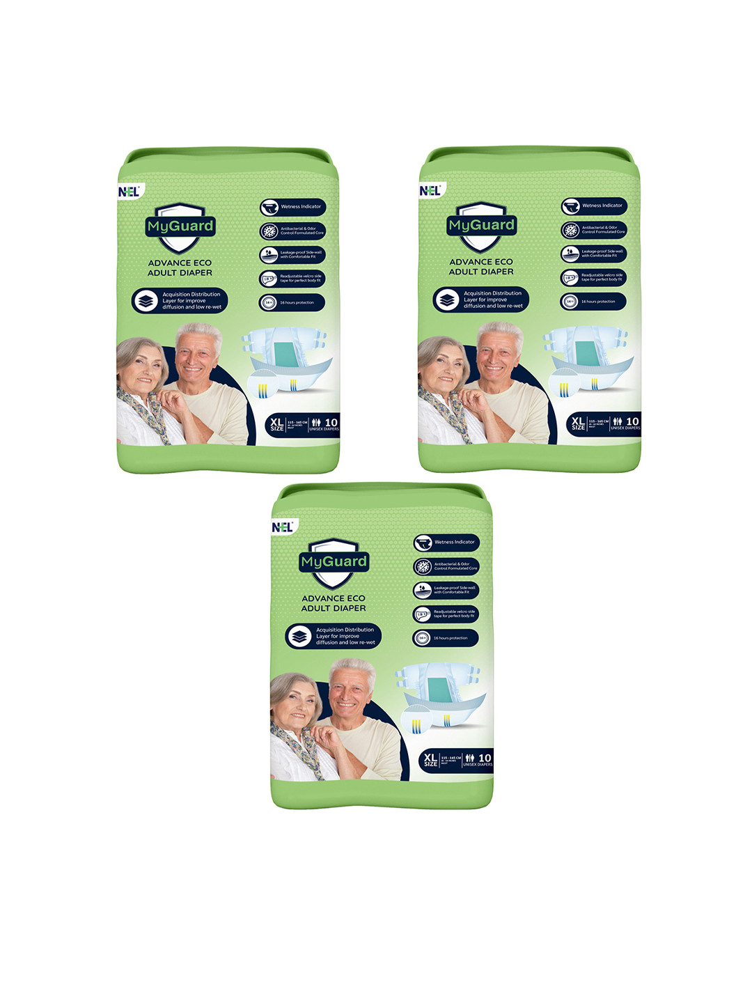 Myguard Set Of 3 Advance Eco Adult Diapers - XL - 10Pcs Each