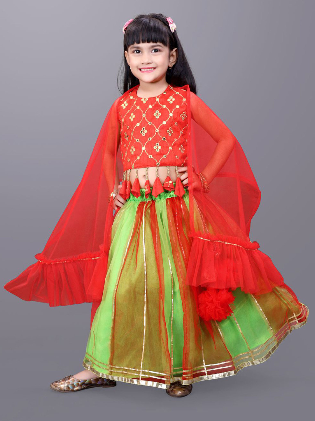 satyamfab Girls Embroidered Gotta Patti Work Ready to Wear Lehenga & Blouse With Dupatta