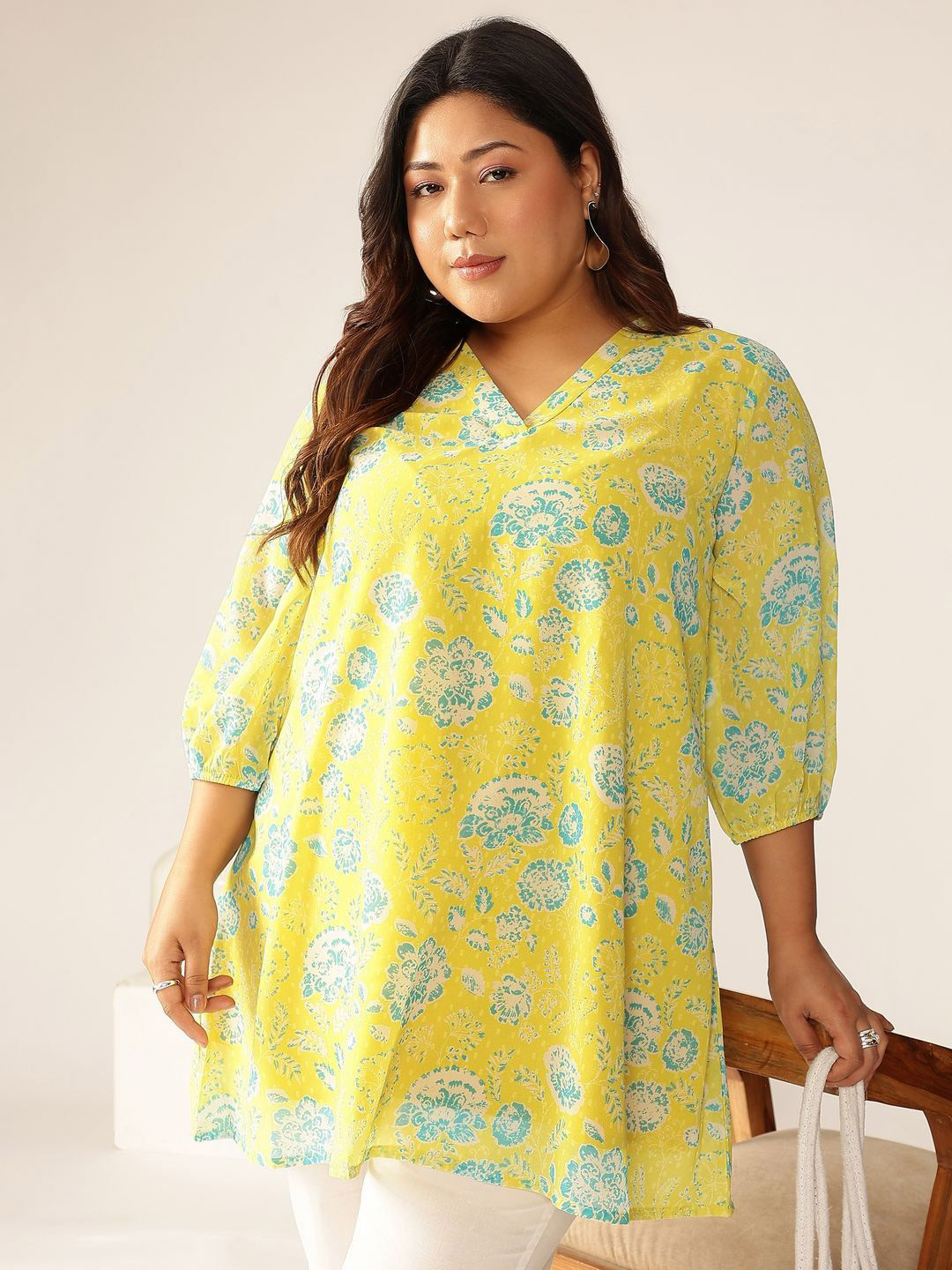 KALINI Women Plus Size Floral Printed A-line Tunic