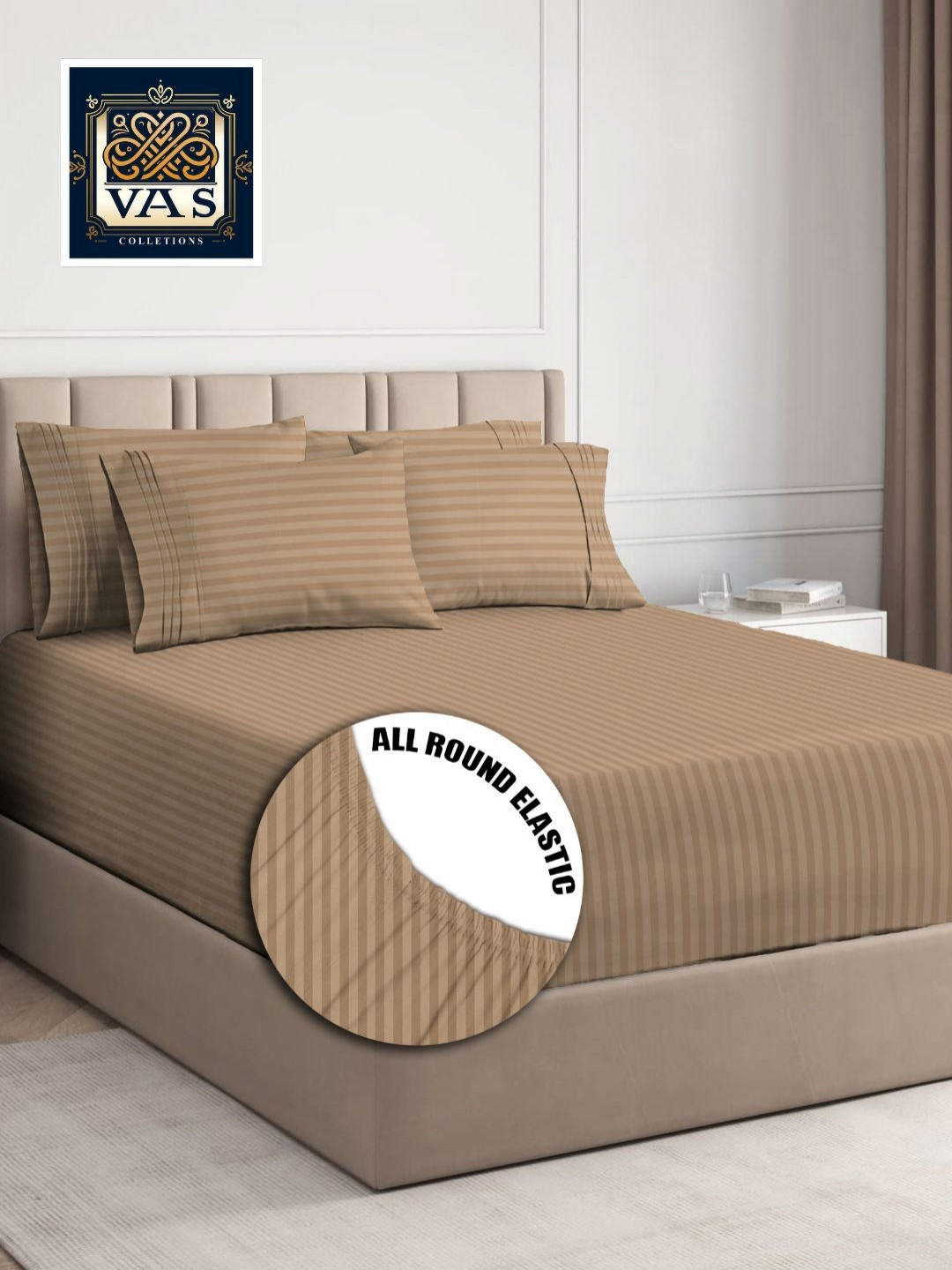 VAS COLLECTIONS Valancia Coffee Brown Microfiber 210TC Queen Bedsheet Set 1.82m x 1.98m