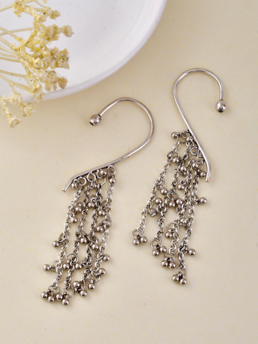 STYYO Silver-Plated Contemporary Tasselled Earcuffs