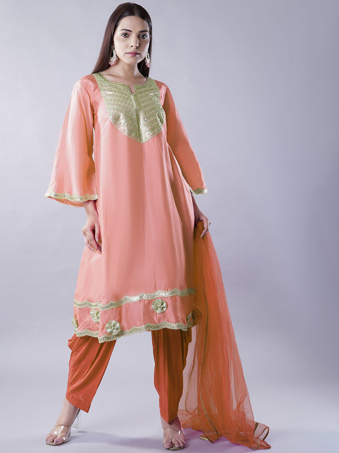 Utsav Fashion Floral Yoke Design Sequinned i Art Silk Kurta with Patiala & Dupatta