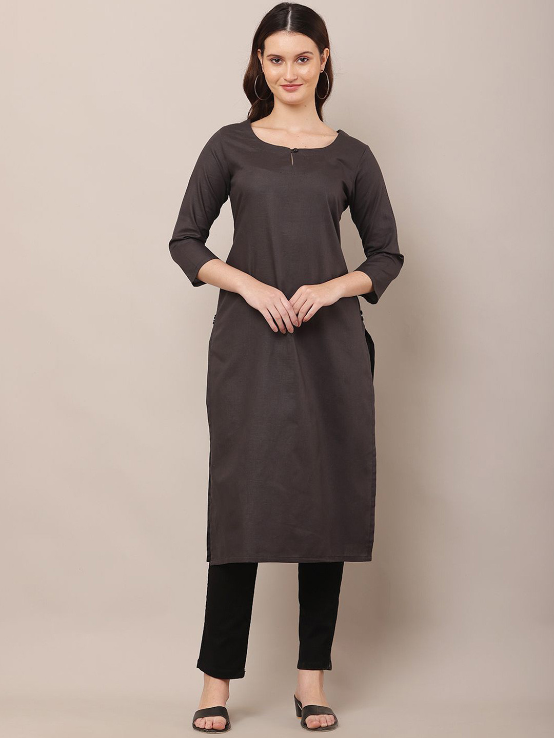 DEGE Women Keyhole Neck Handloom Kurta