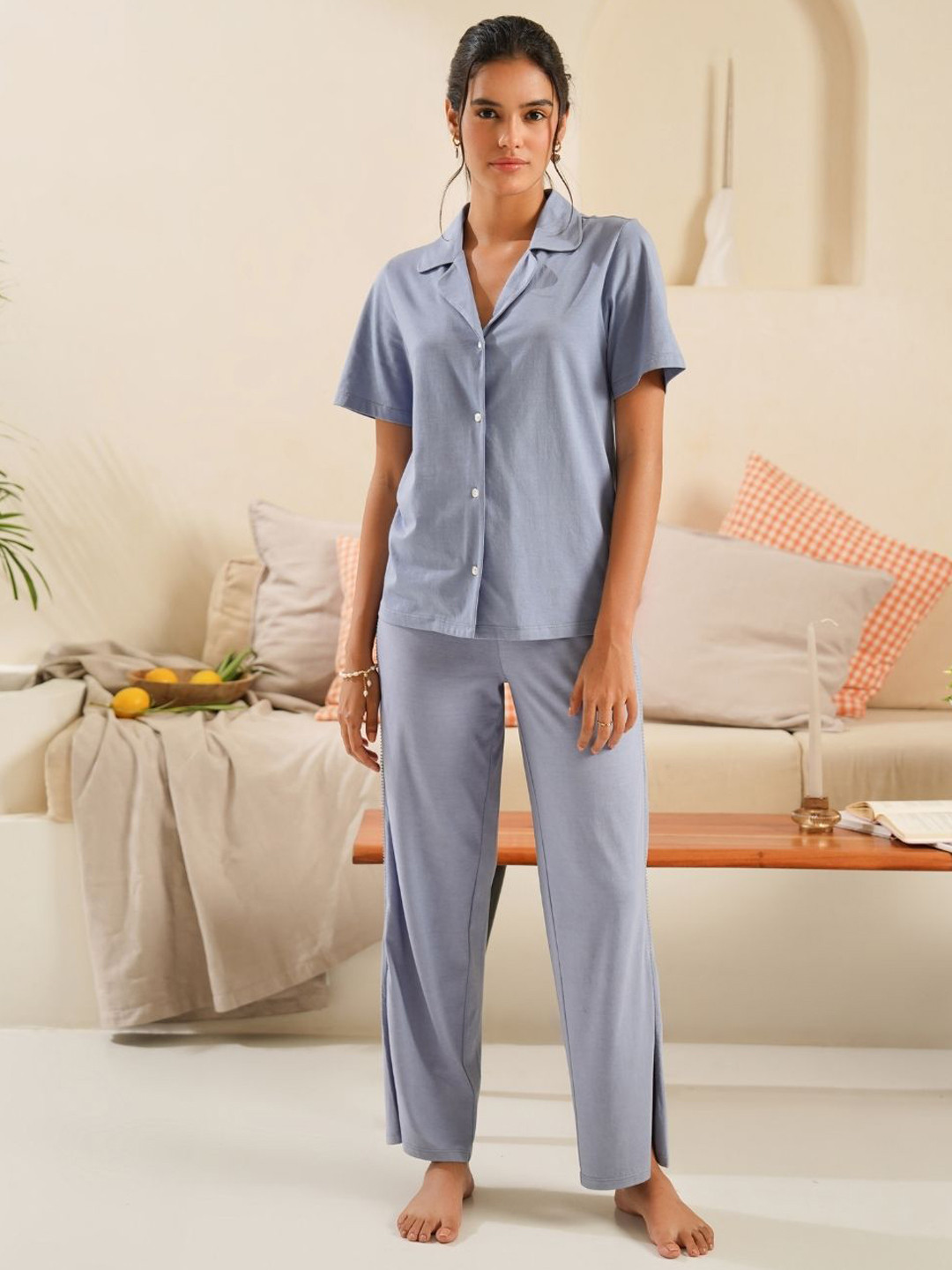 Muvazo Women Shirt Coller Shirt Night suit