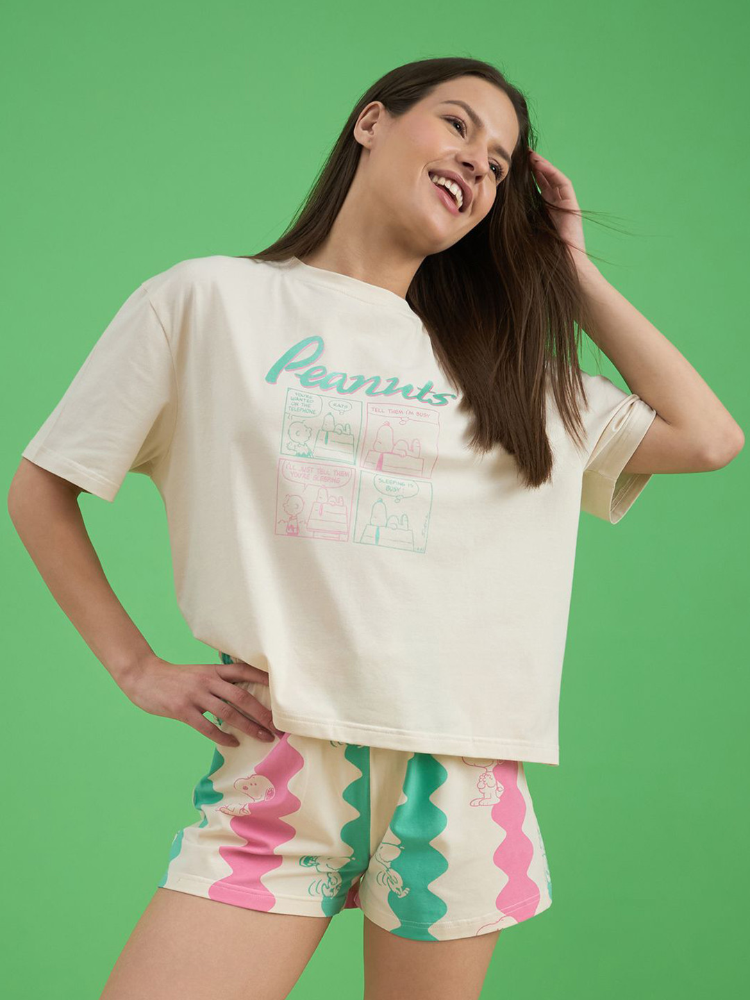 Sweet Dreams Women Snoopy Characters Shorts Set