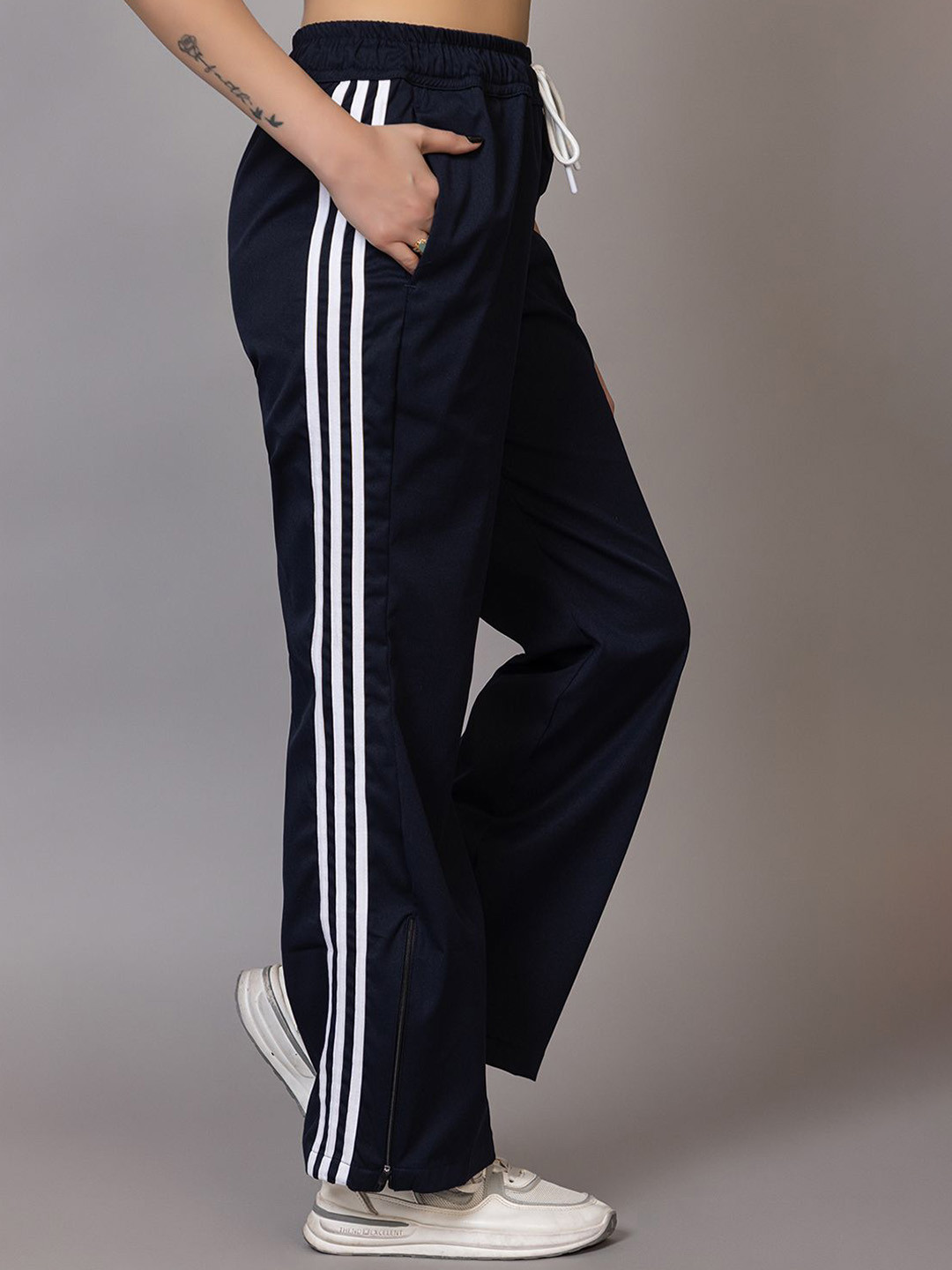 BAYSTREET Women Regular Fit Striped Mid-Rise Track Pant