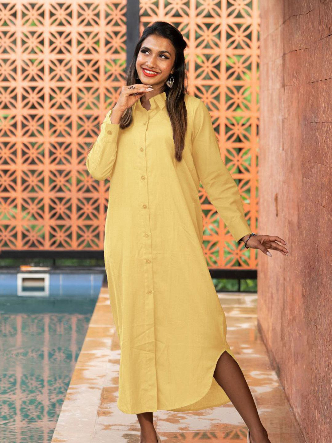 COTTONS DAILY Women Midi Shirt Dress