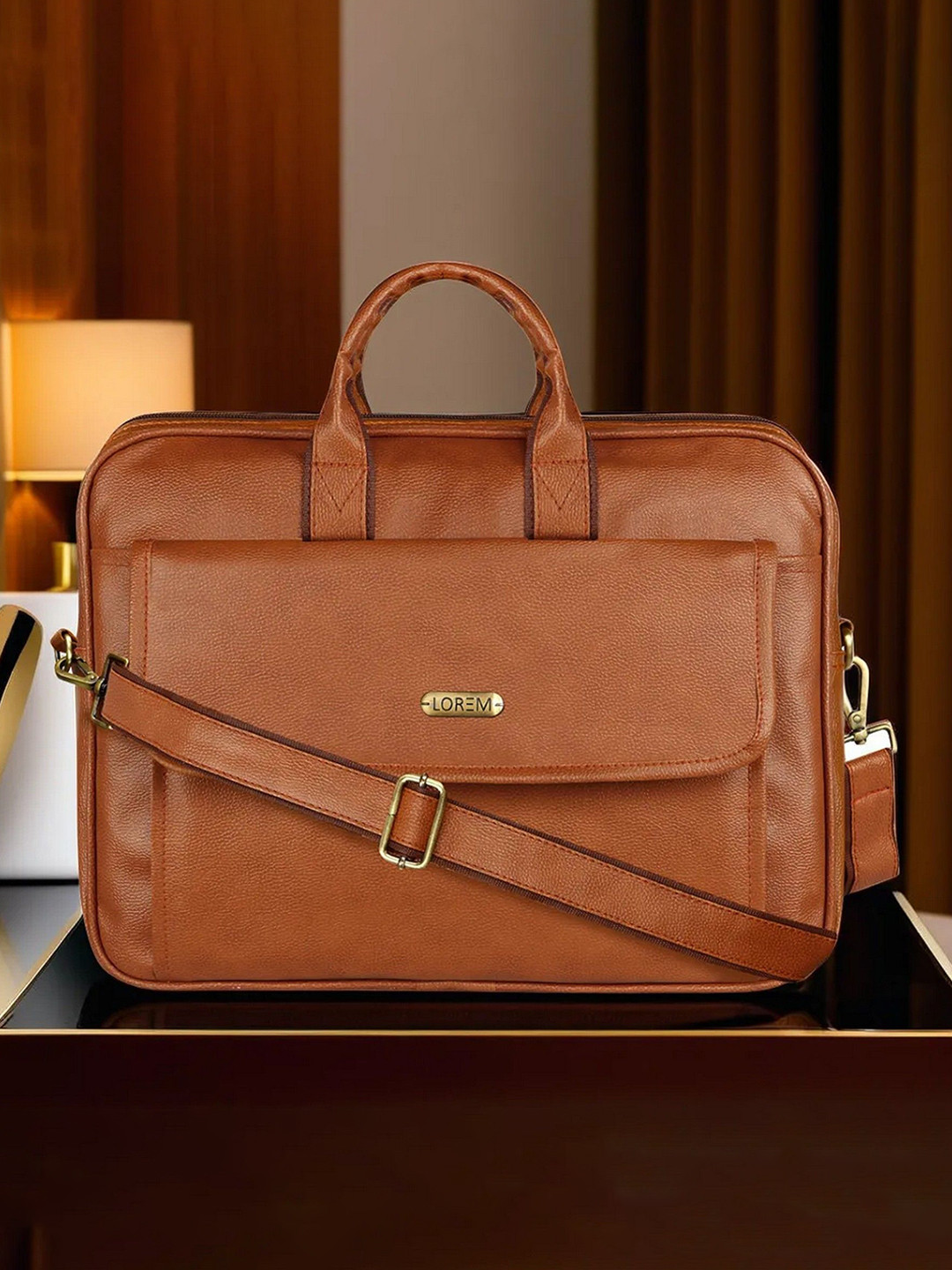 LOREM Glossy  Color Faux Leather 9.44L Messenger Bag For Men BG112